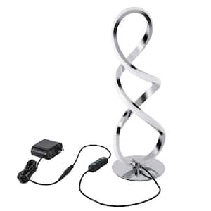 15.74 in. Silver Modern Integrated LED Spiral Table Lamp with Acrylic Shade for Bedside Study Living Room
