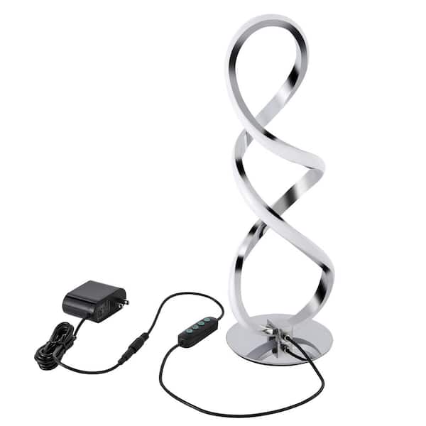 OUKANING 15.74 in. Silver Modern Integrated LED Spiral Table Lamp with Acrylic Shade for Bedside Study Living Room