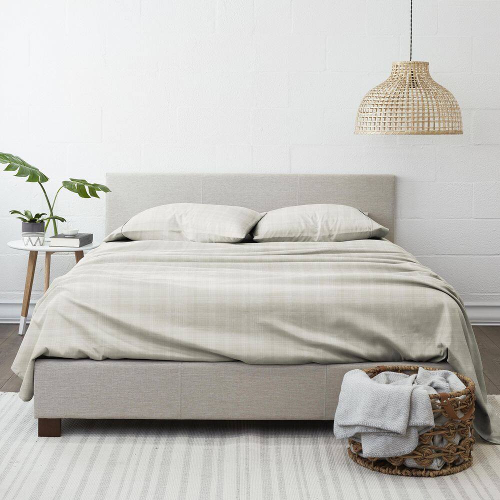 Ray Thatch Pattern Microfiber Queen Sheet Set in Light Beige