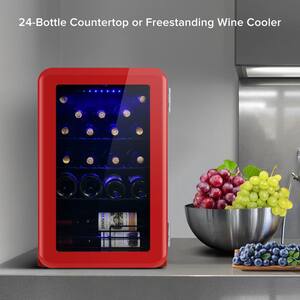 Single Zone 24-Bottle Free Standing Wine Cooler with Digital Temperature Control in Red