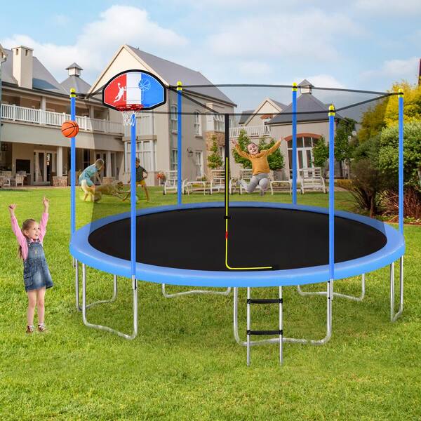 Flybus 15FT Recreational Tranpoline with Safety Enclosure Net,to-Ground Net Poles Tranpolines with Non-Slip Ladder,ASTM Approved Outdoor Tranpoline for Kids and Adults Family Happy Time 