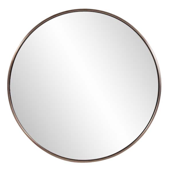 Marley Forrest Medium Round Brushed Brass Hooks Casual Mirror (30 in. H x 30 in. W)