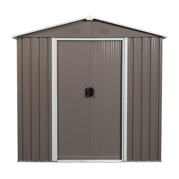 Metal Storage Shed, 72.4 in. W x 46.9 in. D x 72.4 in. H Gray Galvanized Steel Outdoor Storage Cabinet with Foundation