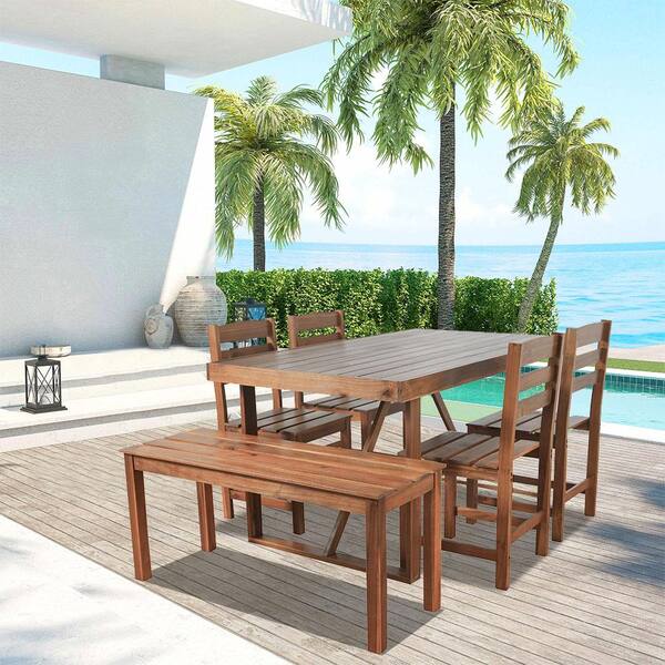 Cesicia High-quality Brown 6-Piece Acacia Wood Outdoor Dining Set Suitable for Patio Balcony Backyard