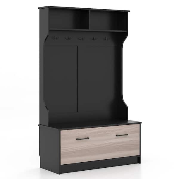 Costway 63 in. Black Hall Tree with Coat Rack and Storage Bench Multifunctional Coat Rack