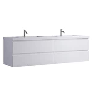 70.87 in. W x 19.7 in. D x 21.65 in. H Double Sink Floating Bath Vanity in White with White Ceramic Top