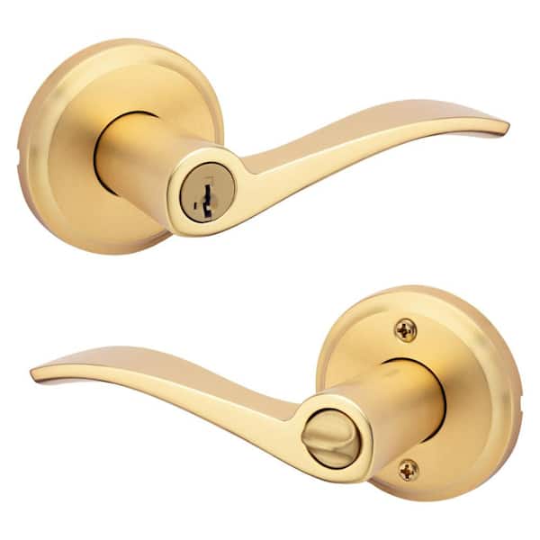 Kwikset Sedona Satin Brass Keyed Entry Door Handle Featuring SmartKey Security