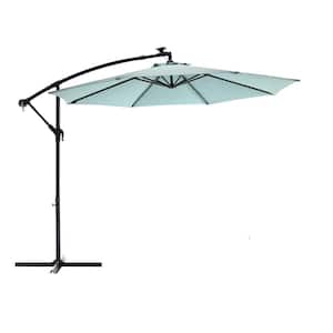 10 ft. Cantilever Solar Powered Hanging Patio Umbrella in Light Green