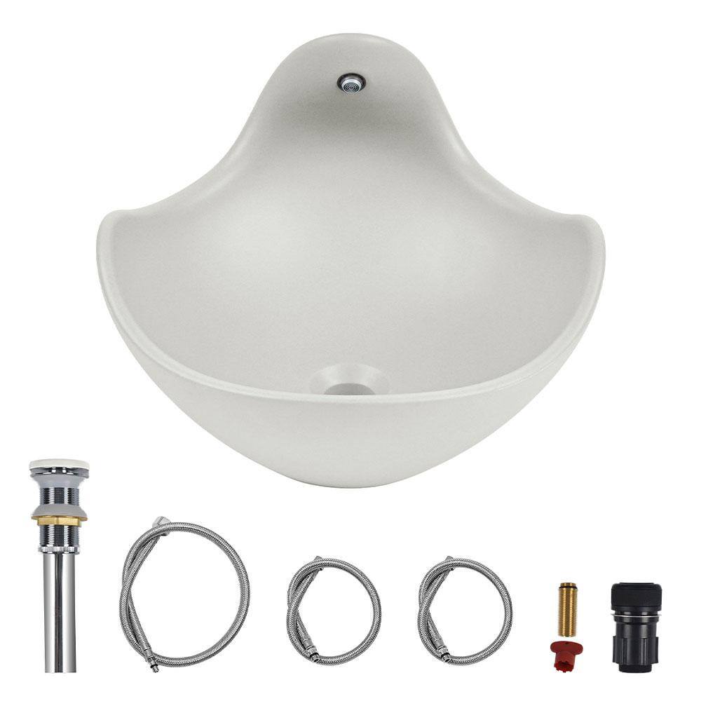 Gray White Concrete Vessel Sink with Built-In Faucet