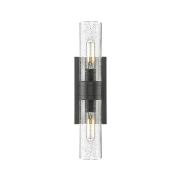 Ballston Urban 18 in. 2-Light Matte Black Vanity Light with Glass Shade
