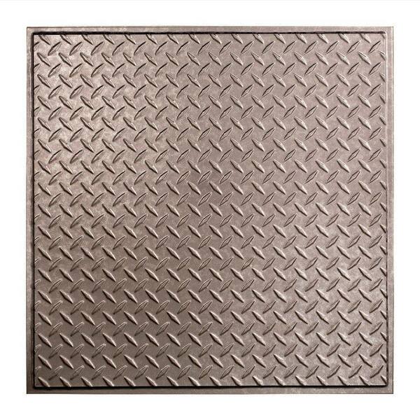 Fasade Diamond Plate 2 ft. x 2 ft. Revealed Edge Vinyl Lay-In Ceiling Tile in Galvanized Steel