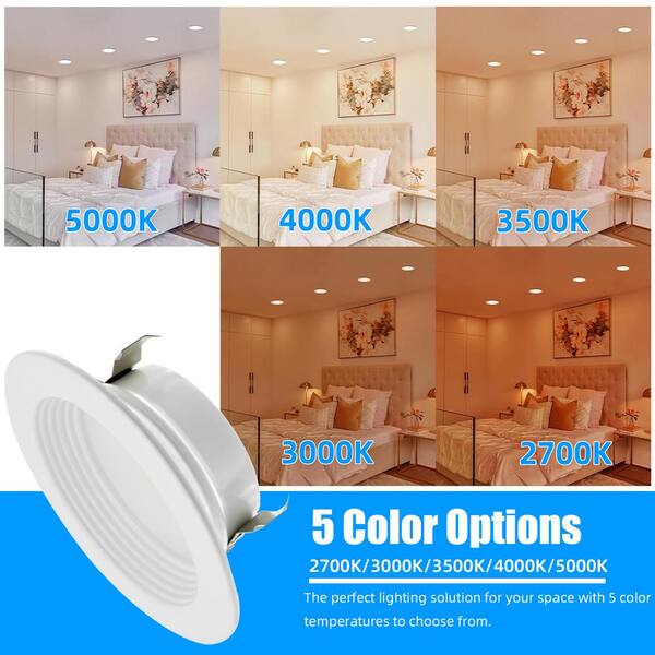 Honbei - 4 in. Adjustable 5CCT Retrofit Recessed 2700K-5000K Lighting, Dimmable with E26 Screw in Fixture, ETL Listed 12-Pack