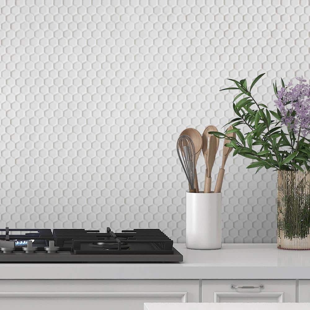 White Matte Hexagonal Recycled Glass Mosaic Tile