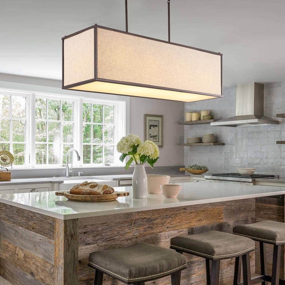 Cole 42" Oil Rubbed Bronze Linen LED Pendant Light