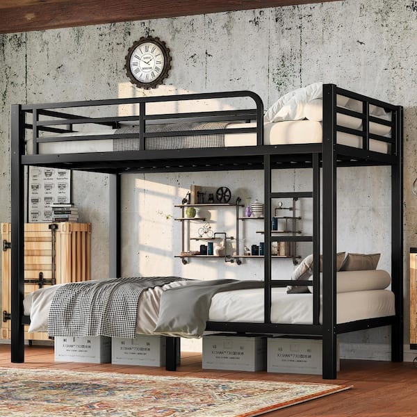 Black Metal Twin over Twin Bunk Bed with Space-Saving/Noise Reduced