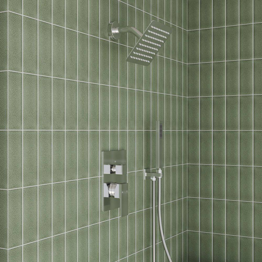 Brushed Nickel Wall Mounted Rain Shower Faucet Set with Handheld
