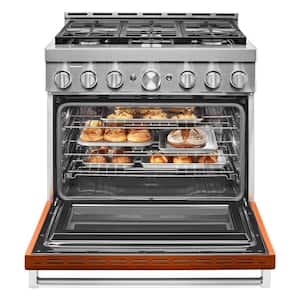 36 in. 5.1 cu. ft. Smart Commercial-Style Gas Range with Self-Cleaning and True Convection in Scorched Orange