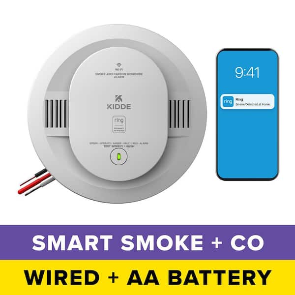 Hardwired Ring App Enabled Smart Smoke & Carbon Monoxide Detector, AA Battery Backup, Voice Alerts, Interconnected Alarm