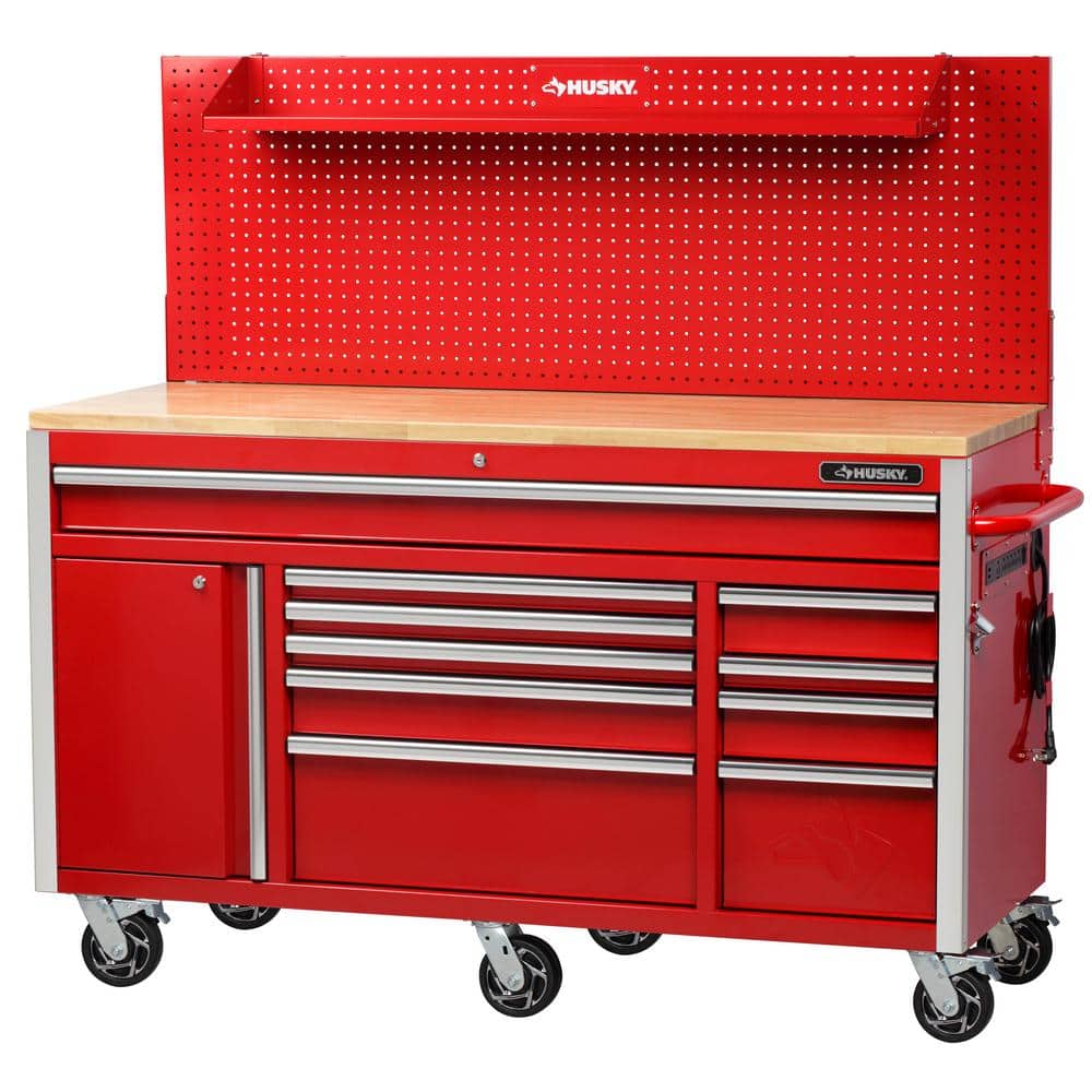 Yukihoページ Husky 84 in. W x 18 in. D 9-Drawer Mobile Workbench with Wood Top
