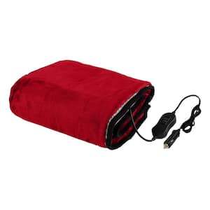 Heated Blanket - Portable 12-Volt Electric Travel Blanket for Car, Truck, or RV (Red)