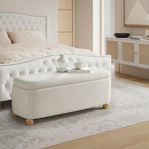 Telmo Ivory Modern Storage Bench with Solid Wood Legs