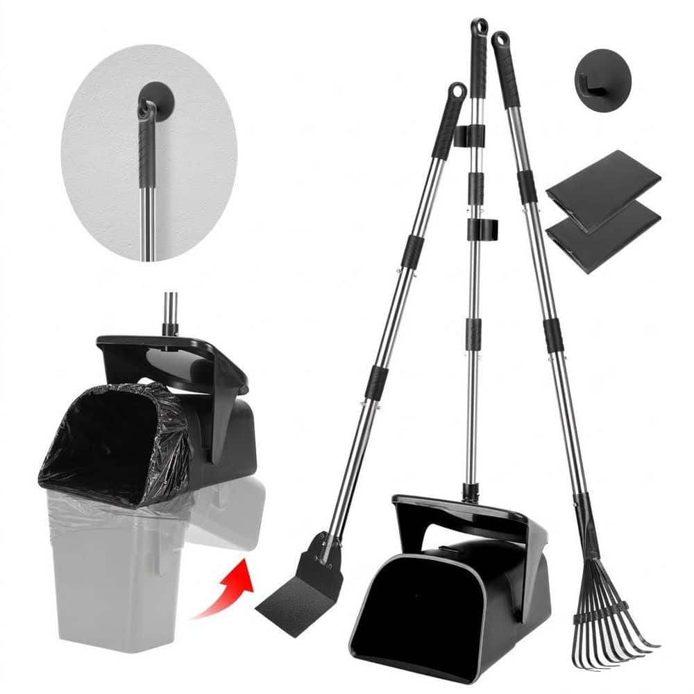 Misopily 3-Piece Garden Tool Set Large Swivel Bin Rake Spade with 20 Waste Bags Hook for Pet Waste Yard Cleanup SA1128B696