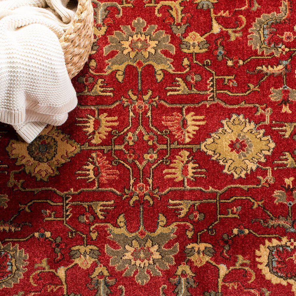 Elegant Red and Beige Hand-Knotted Synthetic Rectangular Rug