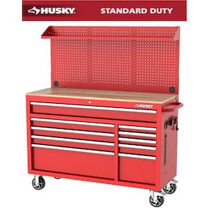 Modular Tool Storage 52 in. W Standard Duty Red Mobile Workbench Cabinet with Pegboard