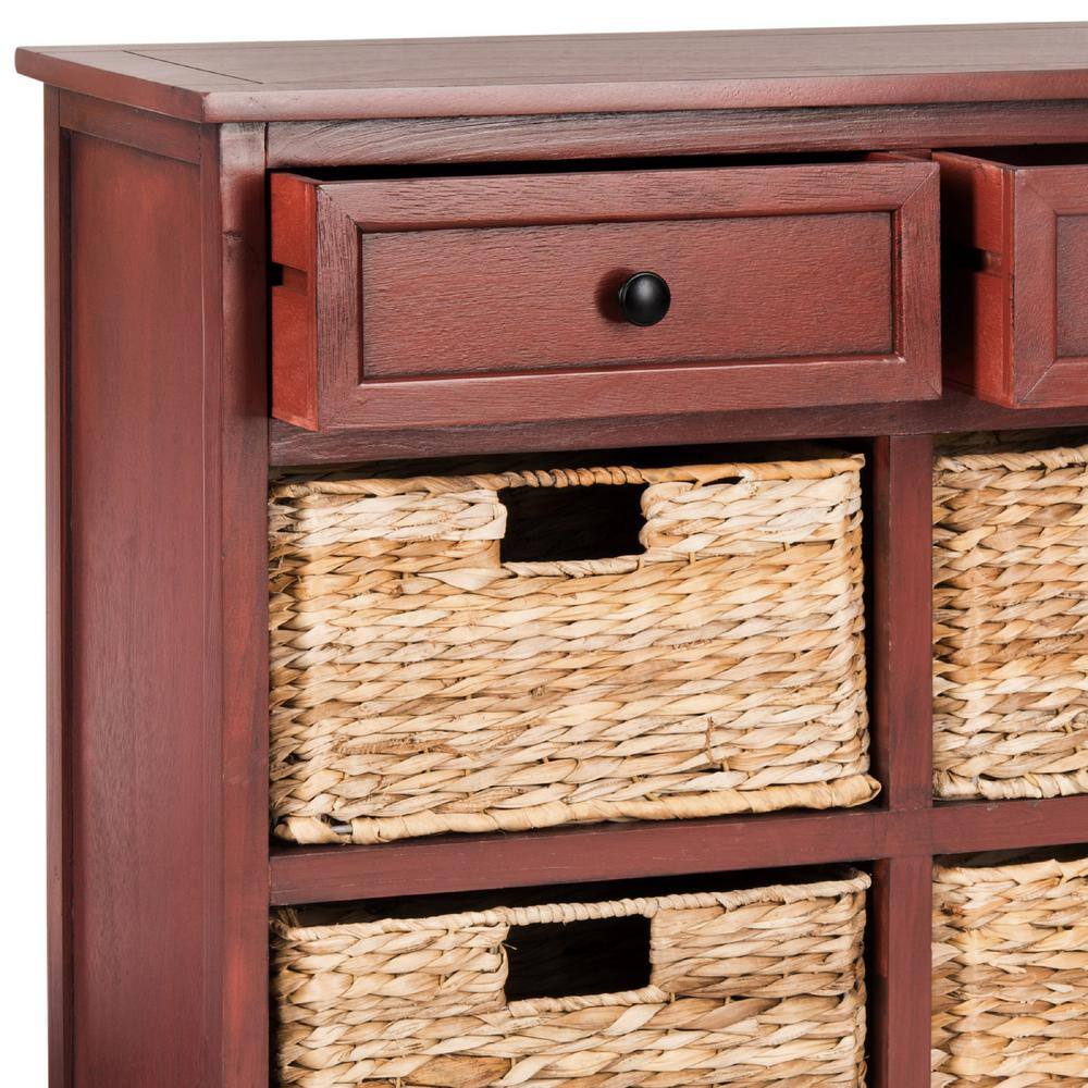 Transitional Red Pine 30'' Storage Unit with Wicker Baskets