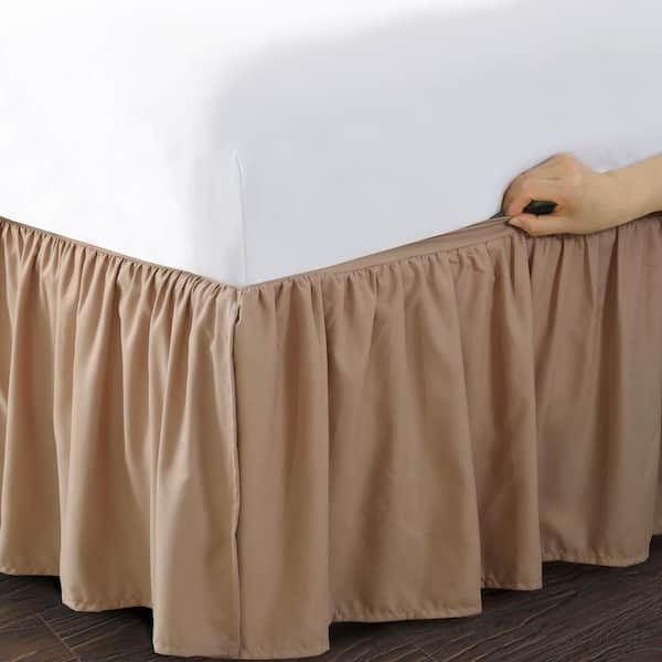 Lush Decor Ruched 20 in. Drop Length Ruffle Elastic Easy Wrap Around  Neutral Single Queen/King/Cal King Bed Skirt 16T005510 - The Home Depot