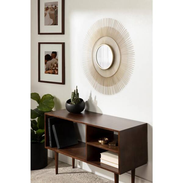Kate and Laurel Marchon 30.00 in. H x 30.00 in. W Round Plastic Framed Gold  Mirror 220891 - The Home Depot