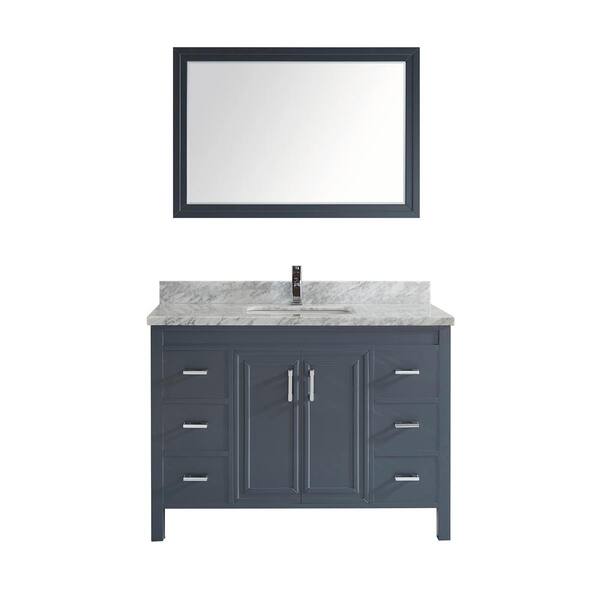 Studio Bathe Dawlish 48 in. W x 22 in. D Vanity in Pepper Gray with Marble Vanity Top in Gray with White Basin and Mirror