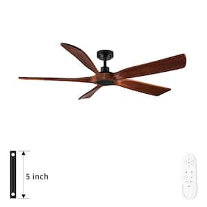 TeakAura 60 in. Indoor Matte Black Farmhouse Ceiling Fan without Light, with Remote and Walnut Wood Blades