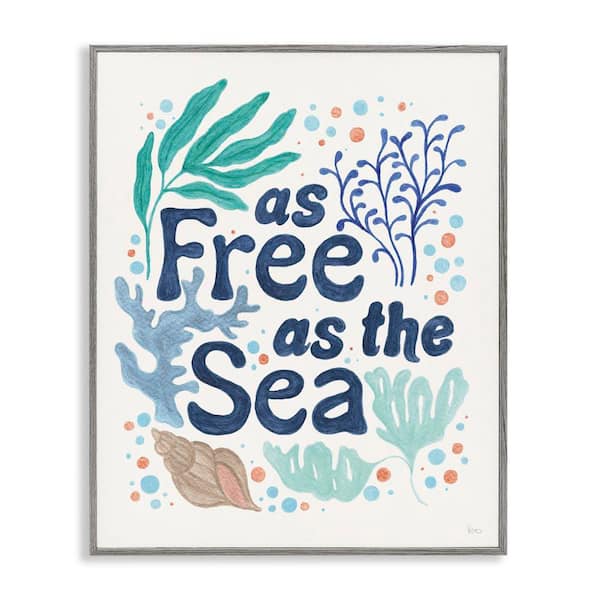 Stupell Industries Nautical Free As Sea by Veronique Charron Gray Framed Coastal Giclee Art Print 20 in. x 16 in.