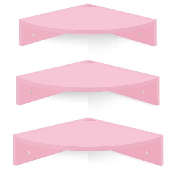 12 in. W x 12 in. D Pink Wood Corner Floating Shelves Set of 3 Wall Mounted Decorative Wall Shelf