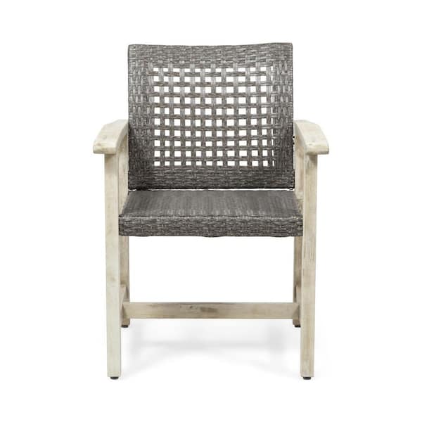 Curved Wood Outdoor Dining Chair, Grey Wash Rattan Dining Chairs