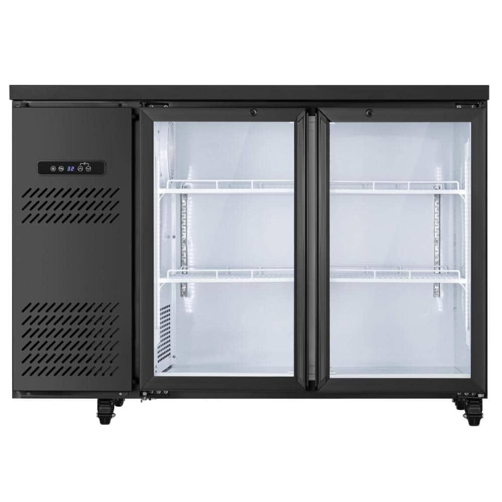 47.2 in. W 11 cu. ft. Commercial 2-Glass Door Back Bar Cooler Refrigerator with LED Lighting in Black
