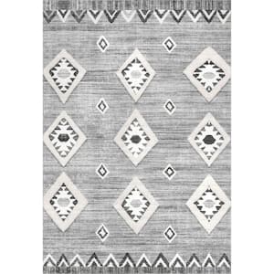 Arie Machine Washable Gray 8 ft. x 10 ft. Tribal Area Rug