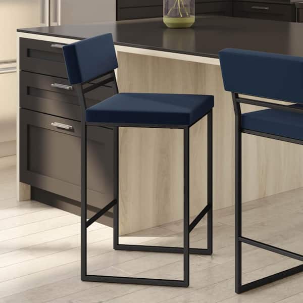 Amisco Everly 26 in. Blue Polyurethane/Black Metal Counter Stool