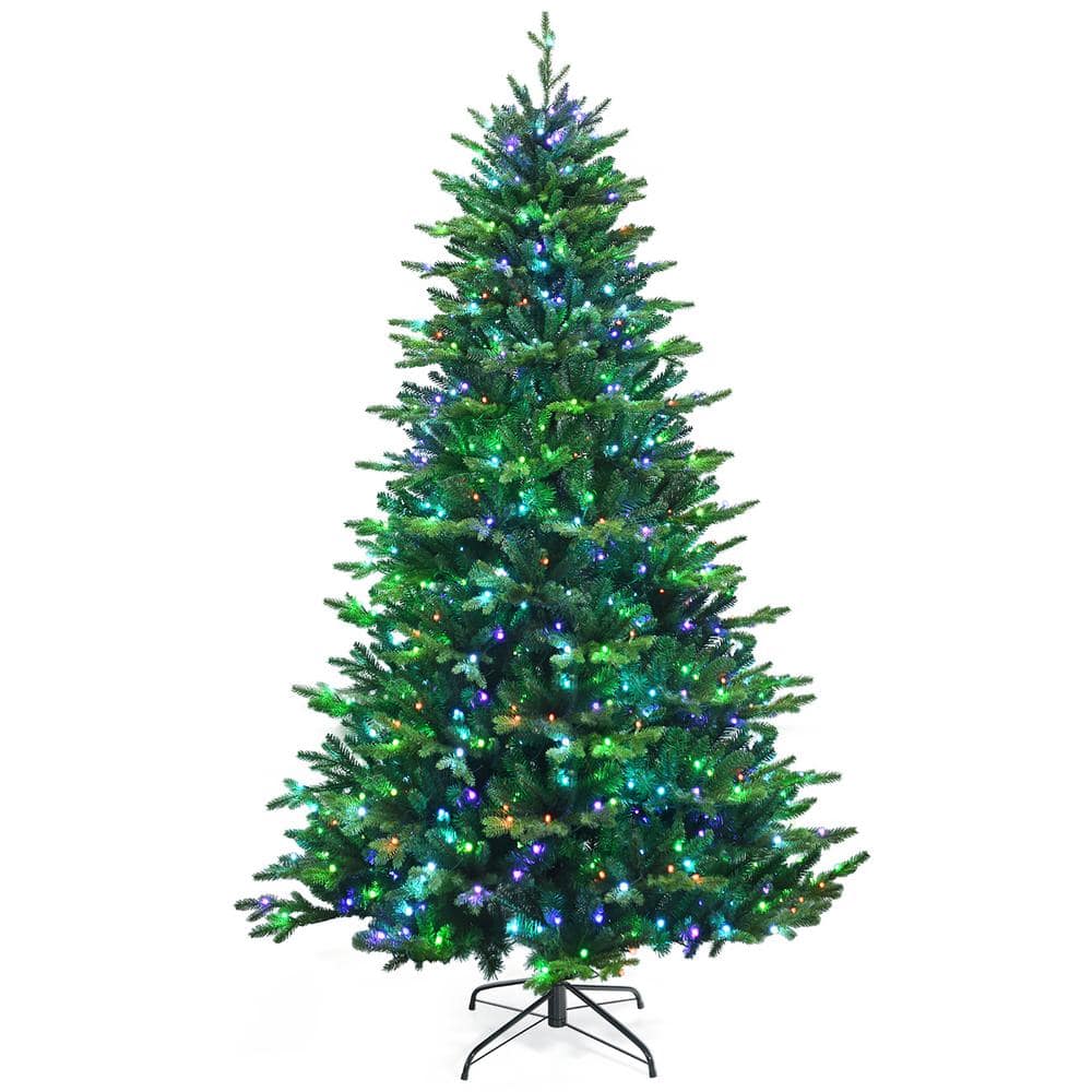 Costway 8 ft. AppControlled Prelit Artificial Christmas Tree with 15 Modes Multicolor Lights