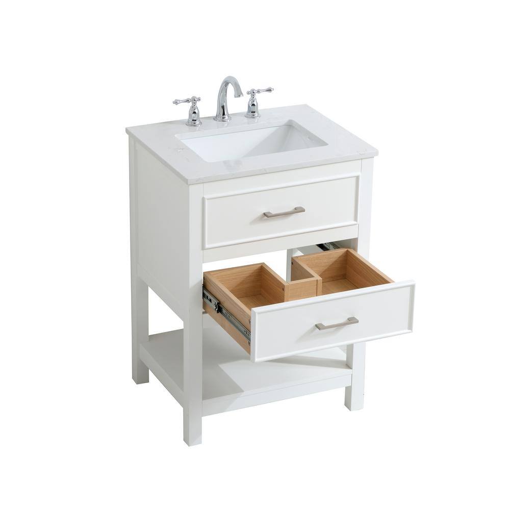 Sinclaire 24" White Quartz Top Traditional Bathroom Vanity