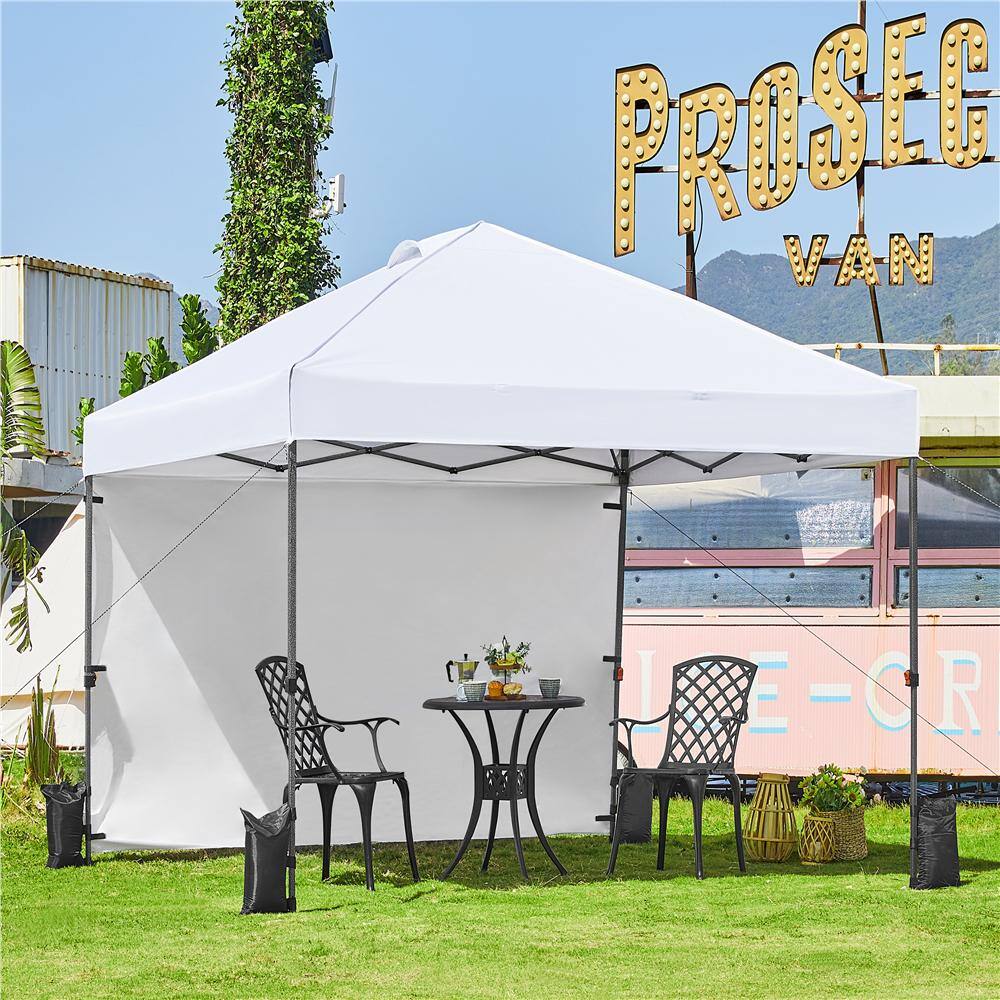 White Adjustable Height Pop-Up Canopy Tent with Sidewall