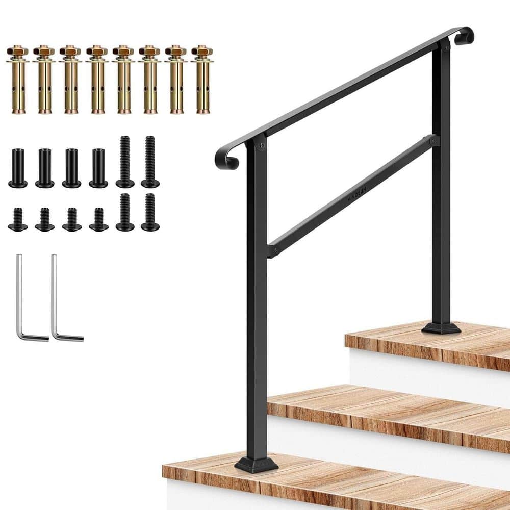 VIVOSUN Outdoor 36 in. x 40 in. Black Wrought Mattle Iron 3 Step Stair ...