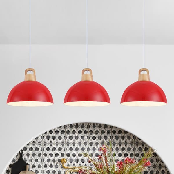 3-Pack 1-Light Red Vintage Pendant Light Adjustable Ceiling Hanging Lights with Metal Shade