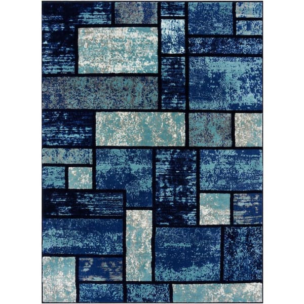 LUXE WEAVERS Tobis Collection Modern Geometric Abstract Navy 8x10 Polypropylene Area Rug
