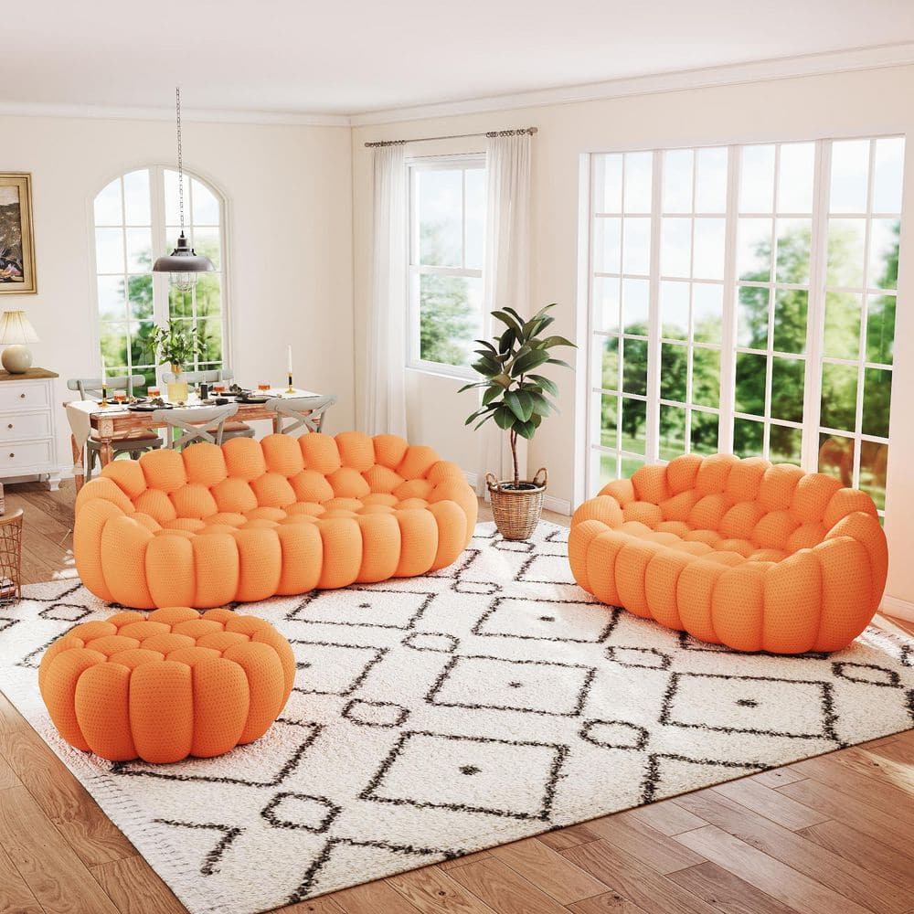 Magic Home (Set of 3) Bubble Curved Sofa, 98 in. Orange Mesh
