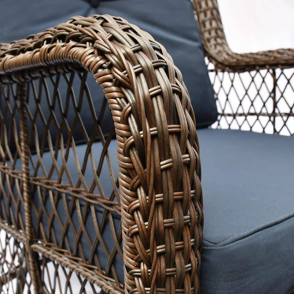 Blue Wicker Outdoor Swivel Rocking Patio Chair Set with Table