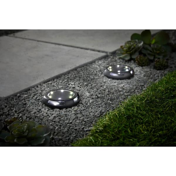 Hampton Bay Black LED Color Changing Outdoor Solar Disc Path Light (4-Pack)
