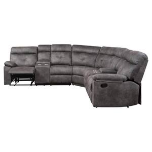 104 in W Slope Arm 3-Piece L-Shaped Polyester Reclining Sectional Sofa in Gray with Cup Holders and Storage Box