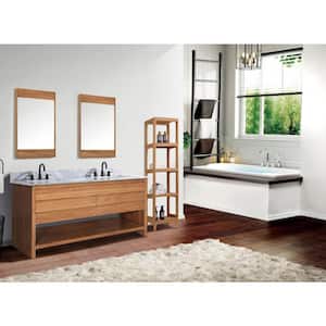 Kai 61 in. W x 22 in. D x 35 in. H Bath Vanity in Natural Teak with Marble Vanity Top in White and White Basin